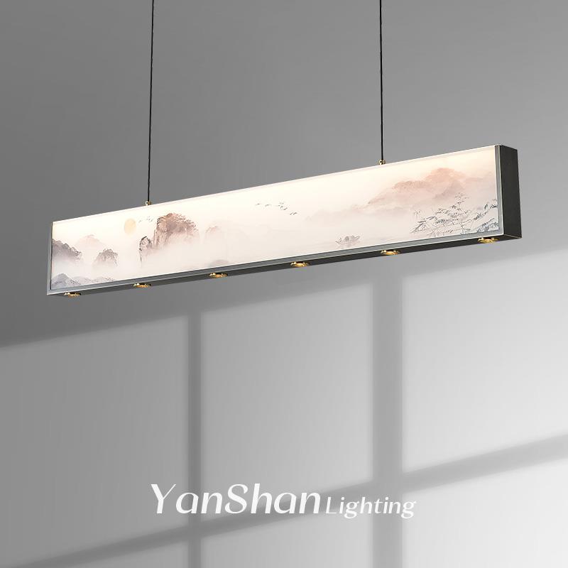 宋代美学江山如画餐厅吊灯设计师新款茶室长条全铜高档中国风书房