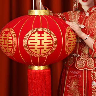 结婚喜字大红灯笼一对婚房装饰阳台大门院子户外中式挂件喜庆挂u.