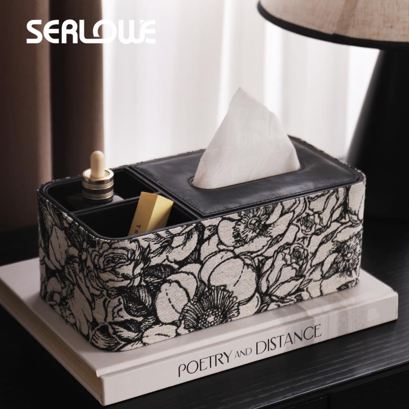 复古提花皮质多功能纸巾盒家用客厅卧室高级感遥控器收纳抽纸盒