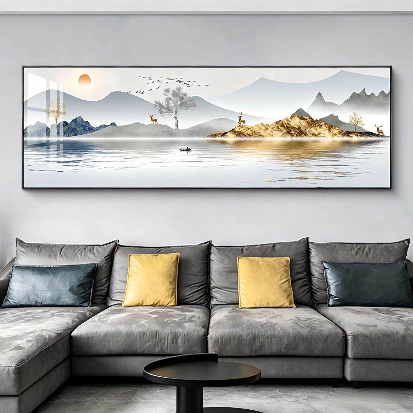 客厅装饰画旭日东升山水画背有靠山风景画卧室壁画沙发背景墙挂画