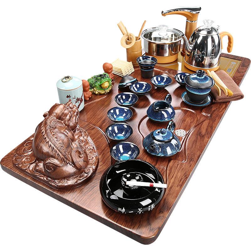 白瓷紫砂茶具一体式茶盘家用泡茶桌全套全自动供水实木茶桌茶道