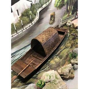 彷古木船渔船实木 摄影道具船装饰木船 景观餐饮船彷旧乌篷船定制