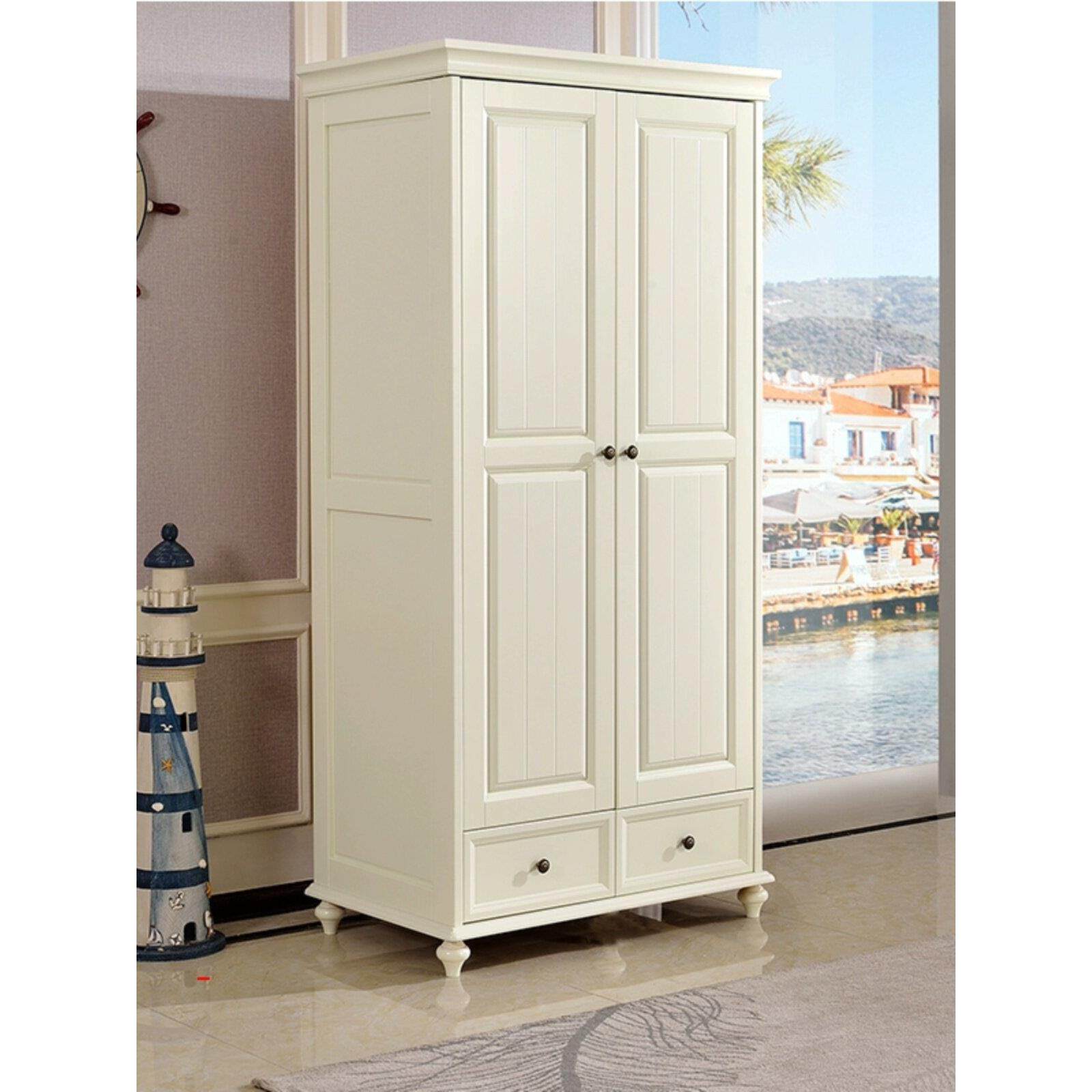 儿童两门衣柜实木田园白色双门卧室家用家具小户型儿童房柏木衣橱