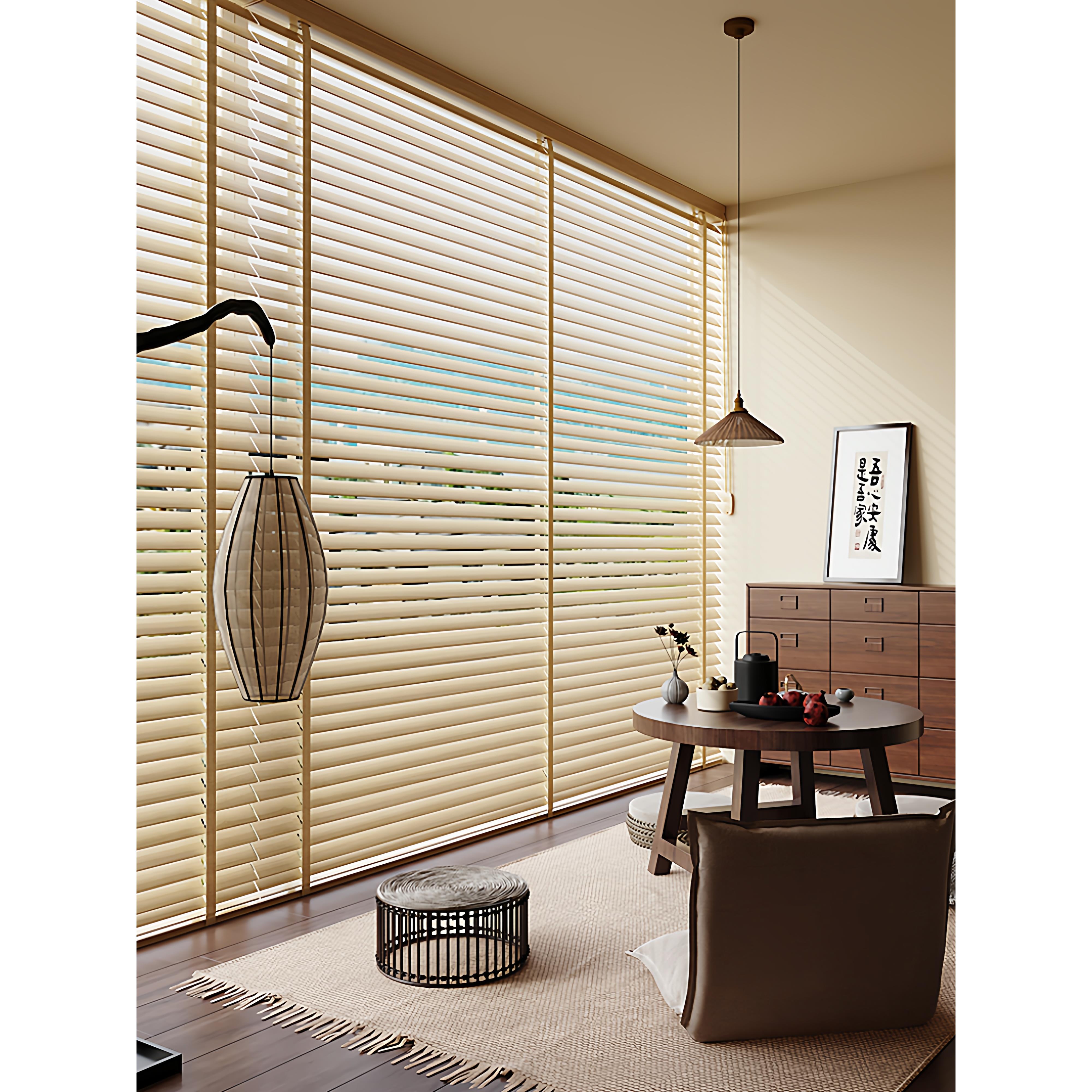 电动中古风实木百叶窗帘定制遮光防晒书房客厅卧室木质升降卷帘