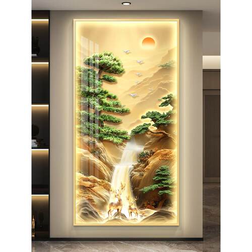 轻奢led灯入户玄关装饰画走廊过道挂画壁画简约现代高级感山水画