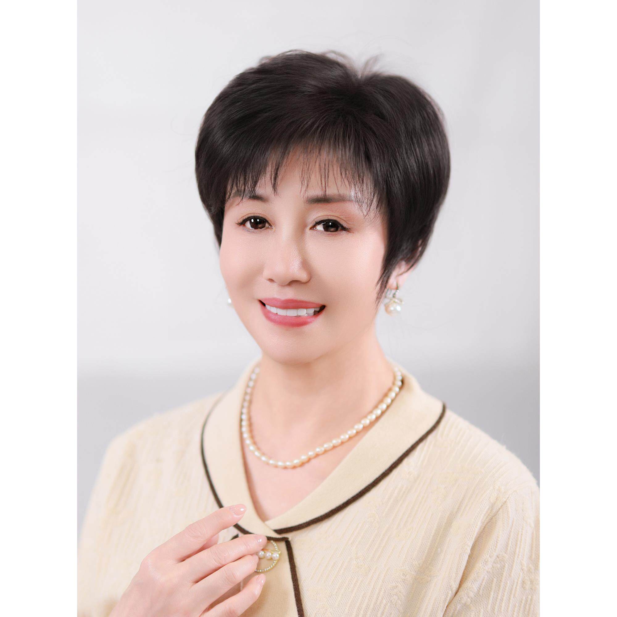 采购产品中老年妇女和母亲假发,真发假发,全自然薄短发,黑色假