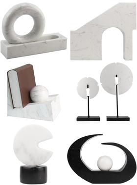 现代侘寂黄洞大理石几何抽象异形摆件样板间售楼部玄关客厅雕塑