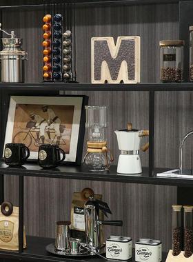 样板间厨房柜咖啡主题饰品组合样品屋展示中心水吧台咖啡壶装饰软