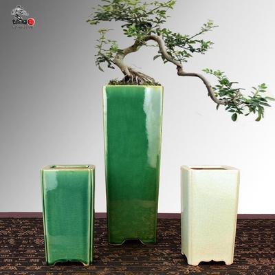 宜兴紫砂花盆高四方盆悬崖临水签筒盆景花盆冰裂纹盆景盆