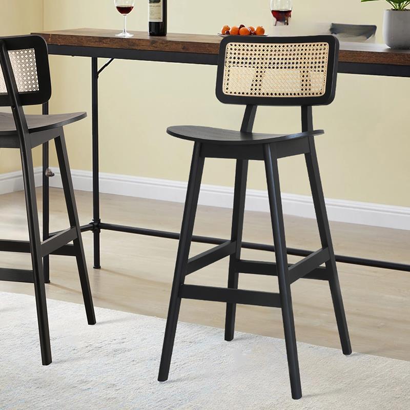 北欧轻奢实木吧台椅现代简约北欧吧椅原木高脚凳简约家用中古风格