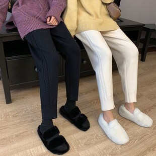休闲麻花显瘦束脚哈伦裤针织奶奶裤女秋冬韩版宽松系带直筒萝卜裤