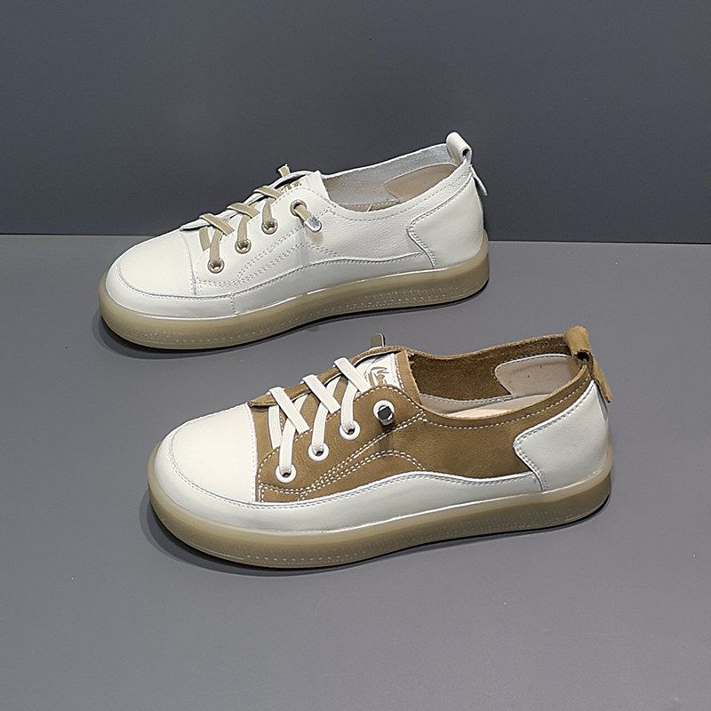 2024春季新款圆头拼色平底一脚蹬低帮小白鞋女舒适休闲百搭豆豆单,女鞋,时尚休闲鞋,淘宝优惠券,粉丝福利购,淘宝优惠卷