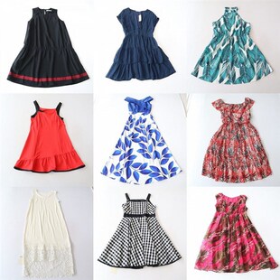 时尚 夏季 V领修身 花色背心连衣裙无袖 百搭A字裙C11M 女中长款