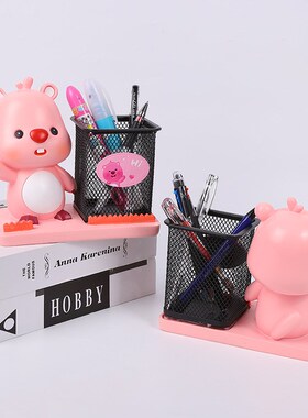 儿童节礼物粉色小海狸树脂工艺品摆件笔筒化妆笔收纳筒文具可爱