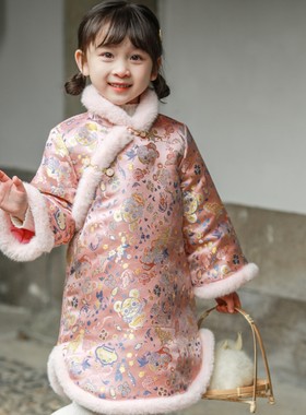 儿童冬季中国风童装女童旗袍裙子小孩拜年服女宝唐装洋装洋派