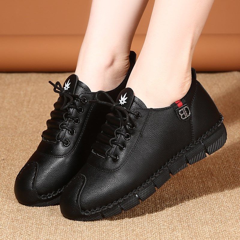 妈妈鞋平底真皮单鞋黑色百搭防滑软底大码女鞋舒适手工中老年皮鞋,女鞋,深口单鞋,淘宝优惠券,粉丝福利购,淘宝优惠卷