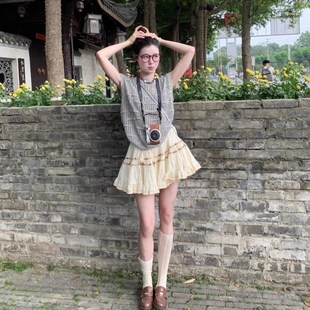 上衣荷叶边褶皱蛋糕裙两件 女气质编织镂空无袖 韩系巨好看夏装 套装