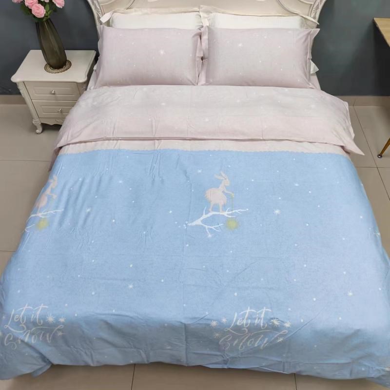 某莱余料 80支长绒棉印花全棉磨毛四件套冰雪的童话被套床单枕套