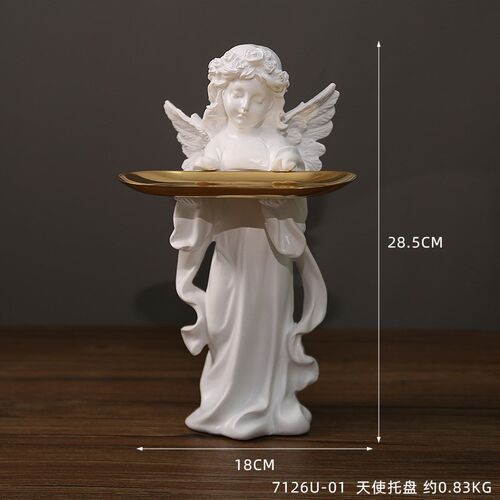 北欧天使托盘创意收纳盘子树脂工艺品客厅卧室装饰天使收纳首饰盘