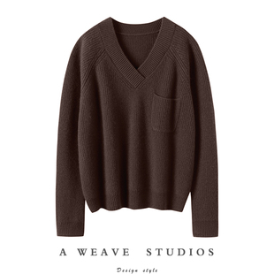 女宽松v领毛衣百搭羊绒衫 气质炸裂 美拉德羊绒衫 时髦感 稳稳