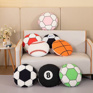 创意足球抱枕被子 来图定制logo 冬款篮球棒球圆形毛绒靠垫盖毯