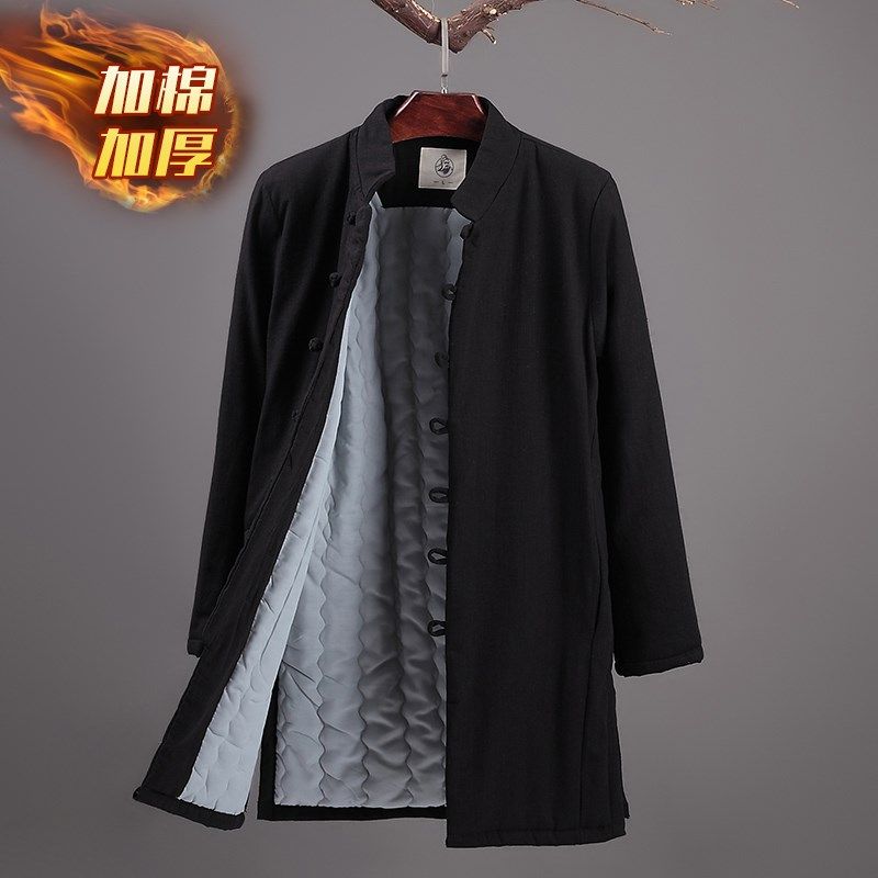 秋冬男士休闲中长款连帽棉衣棉袄青年中式复古盘扣纯色棉麻棉服,男装,唐装,淘宝优惠券,粉丝福利购,淘宝优惠卷