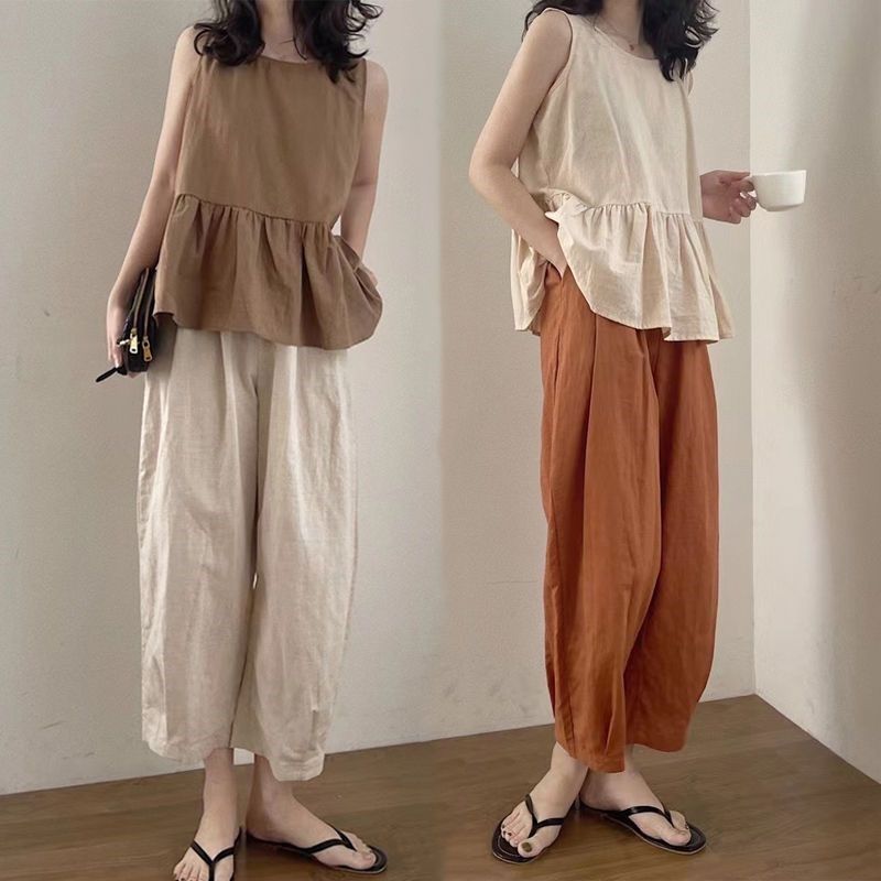 单/套装2025夏季新款韩式棉麻两件套背心宽松修身休闲九分裤,女装/女士精品,时尚套装,淘宝优惠券,粉丝福利购,淘宝优惠卷