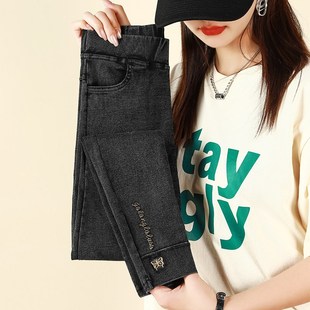 紧身高腰收腹铅笔小脚裤 女外穿春秋薄款 八分小个子打底裤 仿牛仔裤