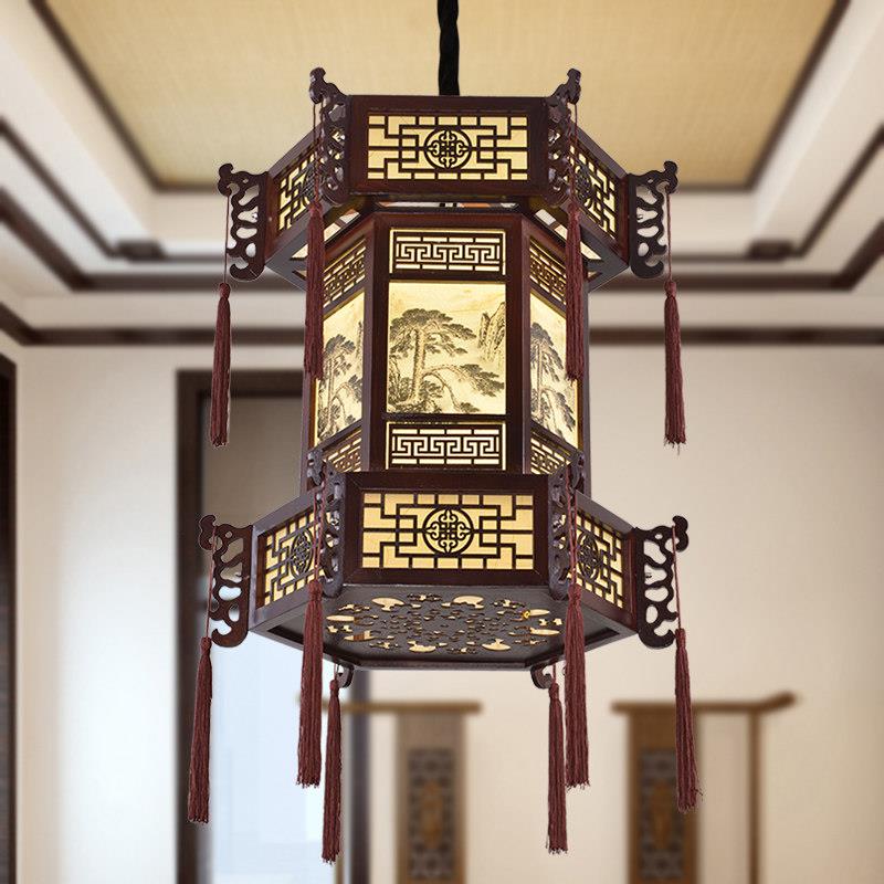 中式仿古宫灯古典实木羊皮吊灯宫廷寺庙茶楼客栈门头高档国风灯笼
