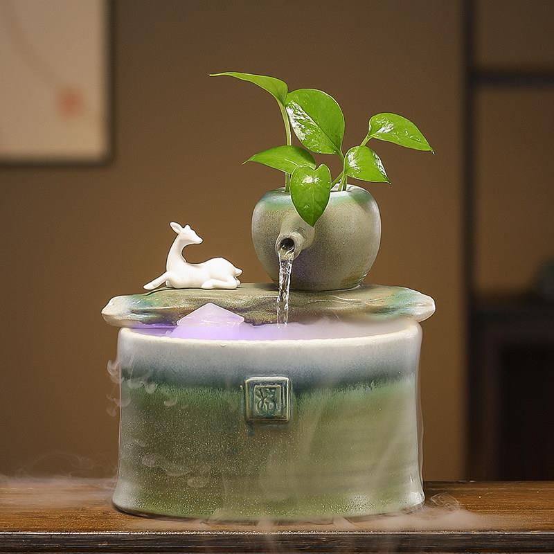 招财流水摆件循环水车风水轮客厅玄关电视柜边几装饰乔迁新居礼物