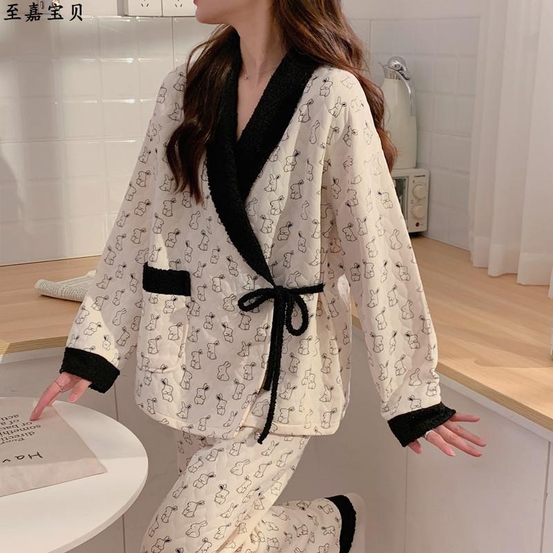 空气棉月子服秋冬待产妇和服产后哺乳孕妇睡衣套装春秋孕期可调节