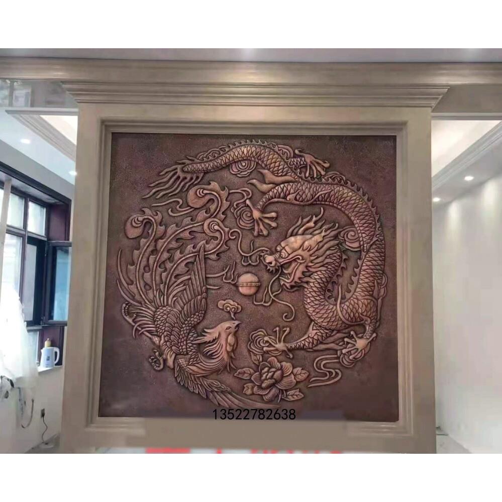 锻铜浮雕壁画紫铜立体麒麟铜版画客厅定制纯铜龙凤中式铜板雕刻画