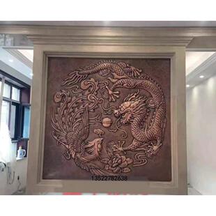 锻铜浮雕壁画紫铜立体麒麟铜版画客厅定制纯铜龙凤中式铜板雕刻画