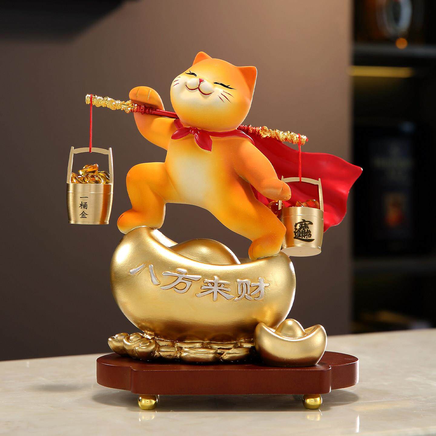 一桶金招财猫摆件乔迁开业礼物新中式客厅电视柜公司收银柜台装饰