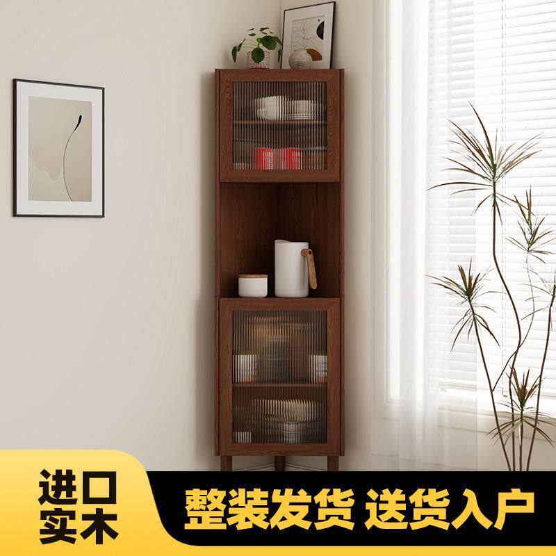 实木角柜厨房角落置物架靠墙边柜卧室转角收纳柜客厅三角形收纳柜