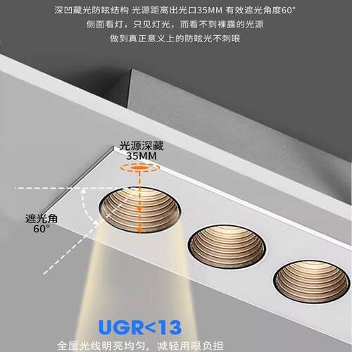 防眩目嵌入式格栅灯长条5珠10珠无主灯条形灯客厅家用射灯斗胆灯
