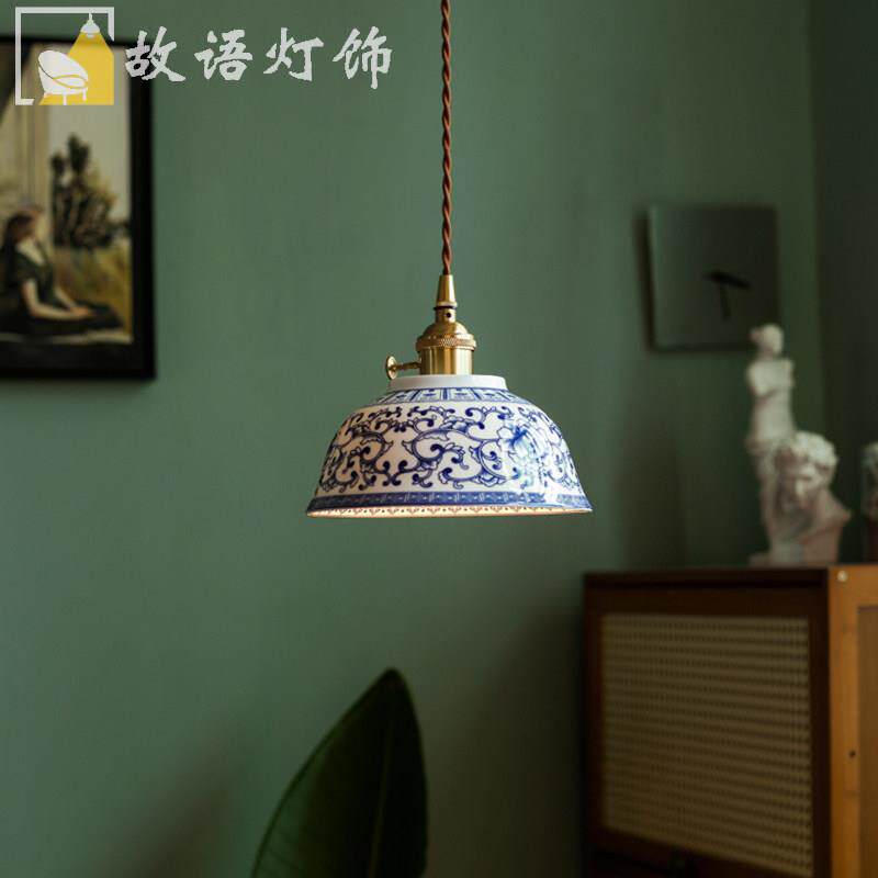 中国风复古青花瓷吊灯 中古民宿茶室茶台阳台 新中式床头饭厅吊灯