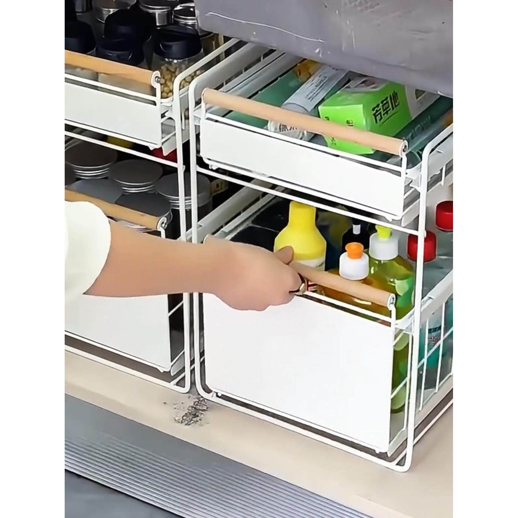 厨房水槽储物架调味碟水槽多功能储物架橱柜拉篮分层架拉出架