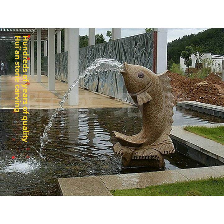 锈石喷水鲤鱼庭院鱼池摆件吐水鲤鱼惠安石雕园林景观户外喷泉雕塑