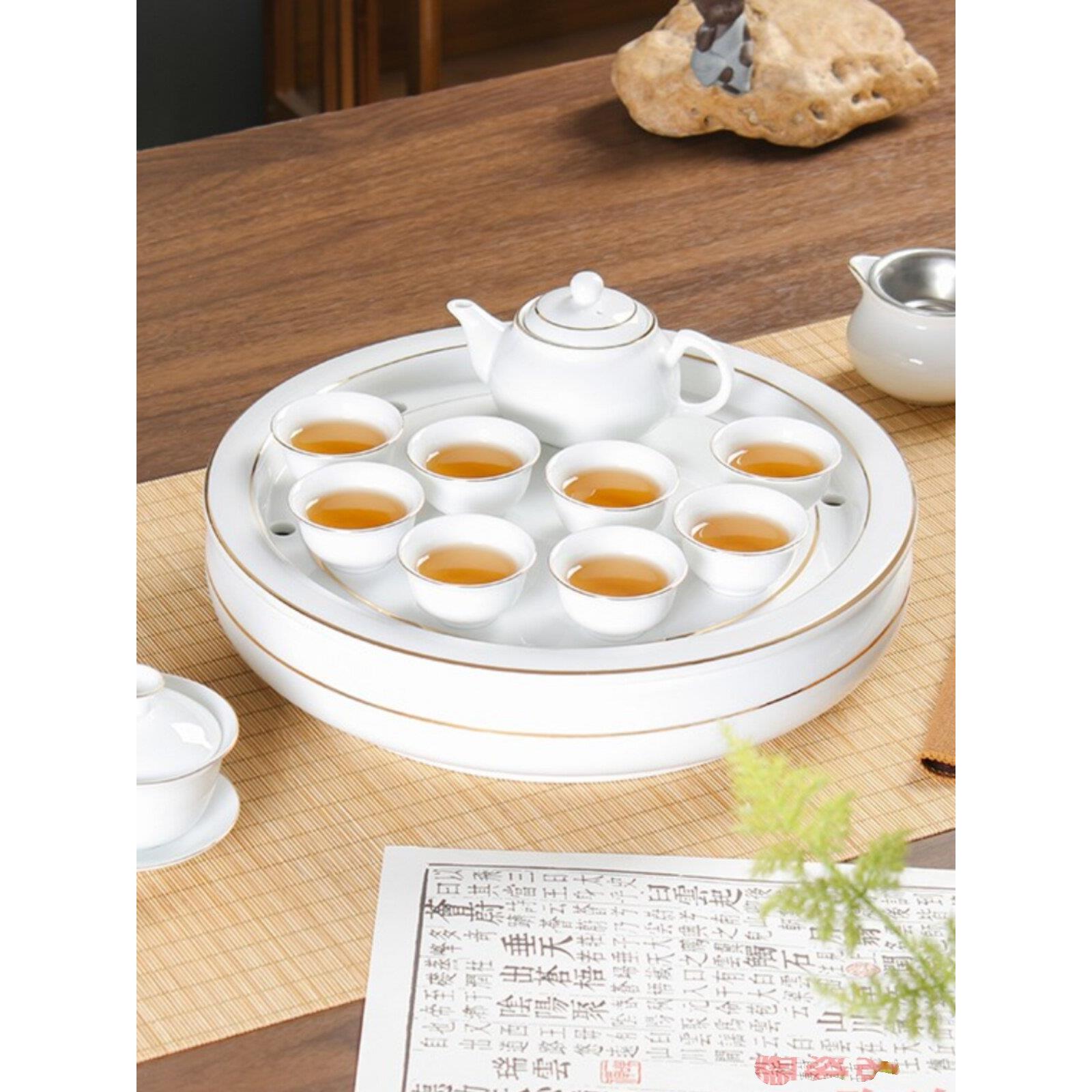 景德镇无障碍豪华金边陶瓷茶具功夫茶盘茶盖碗茶壶茶杯全套新介质