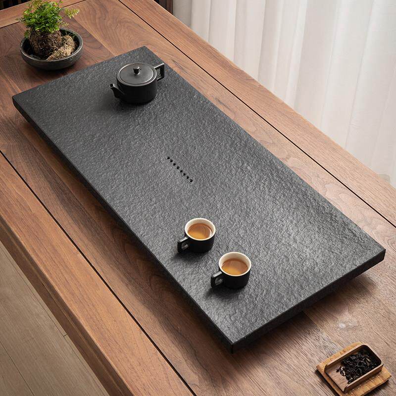 天然乌金石茶盘整块家用办公火烧石材托盘2025新款茶海带排水茶台