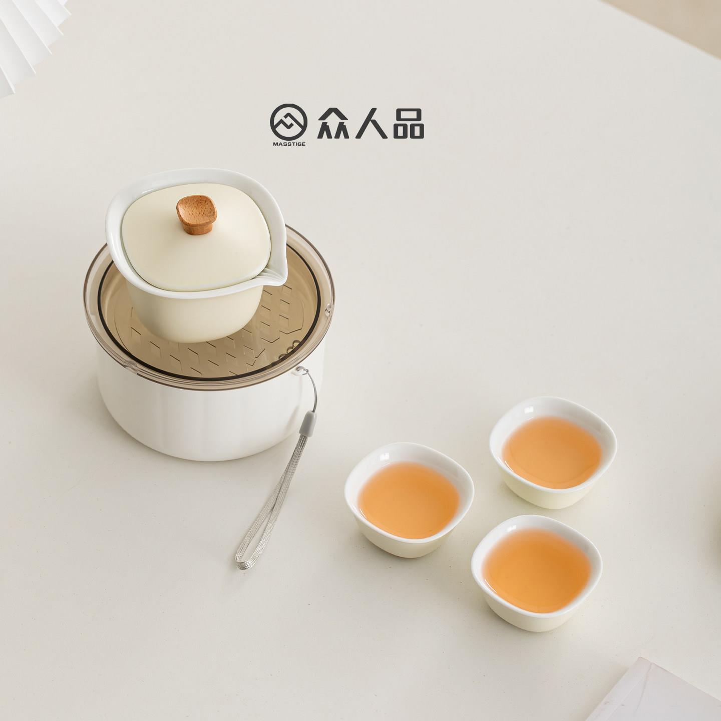 众人品简约陶瓷功夫茶具陶瓷茶壶一壶三杯快客杯可携式旅行茶具套