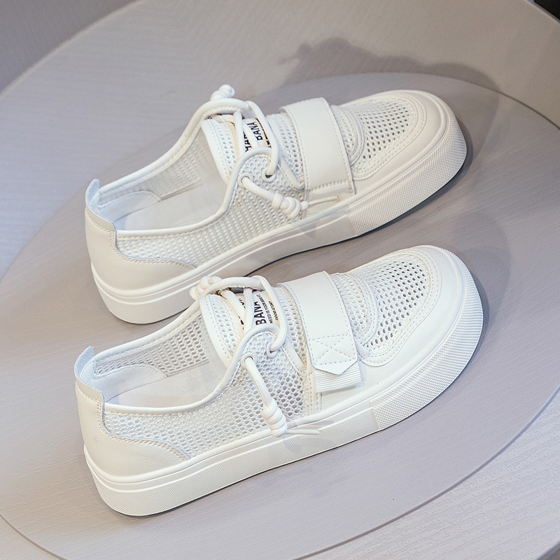 网面小白鞋女2023夏季新w款软底透气网鞋真皮街拍平底休闲运动板