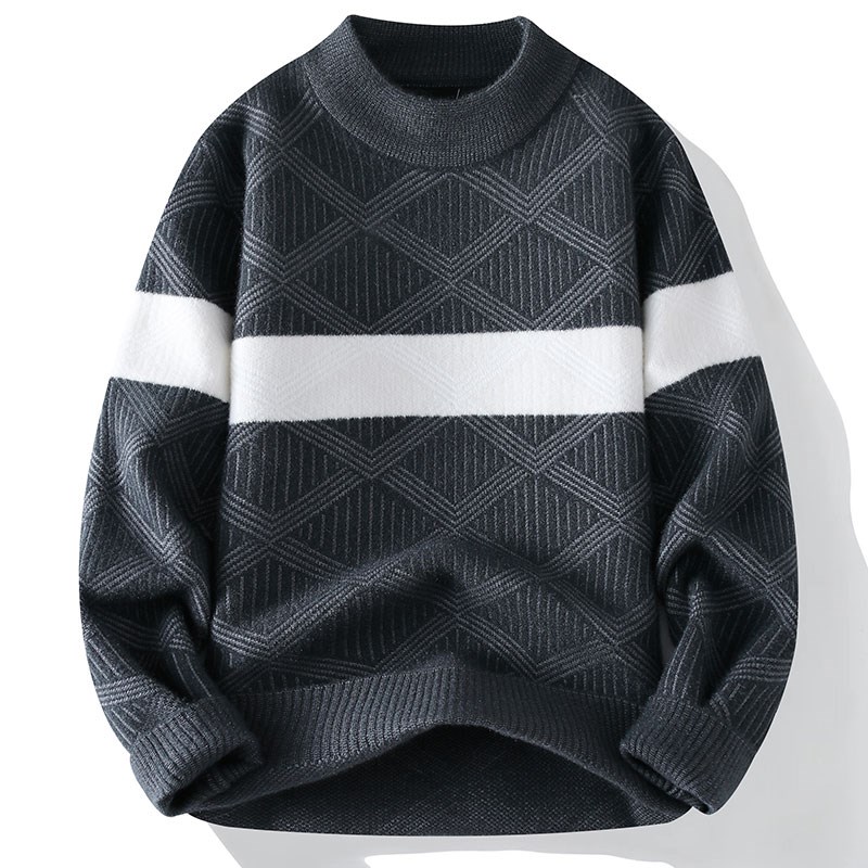 拼色加厚毛衣男生冬季新款宽松y保暖圆领针织打底衫大童男装士潮