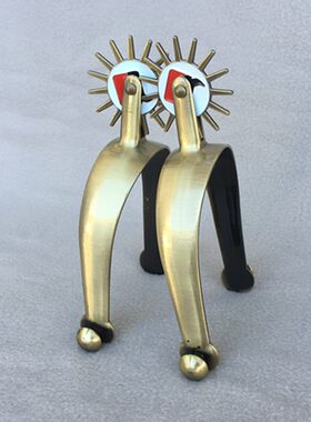 金色锌合金滚轮西部马刺 马具B  送马刺带黑色胶套马术用品