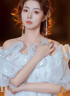 晚礼服晨袍新娘女连衣裙r小礼服订婚长裙白色仙气高级感露肩显瘦