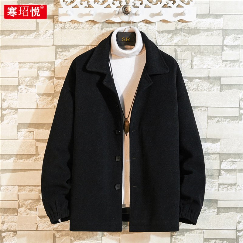 春秋毛呢大衣男短款韩p版潮流帅气西装外套青少年胖子大码春装夹