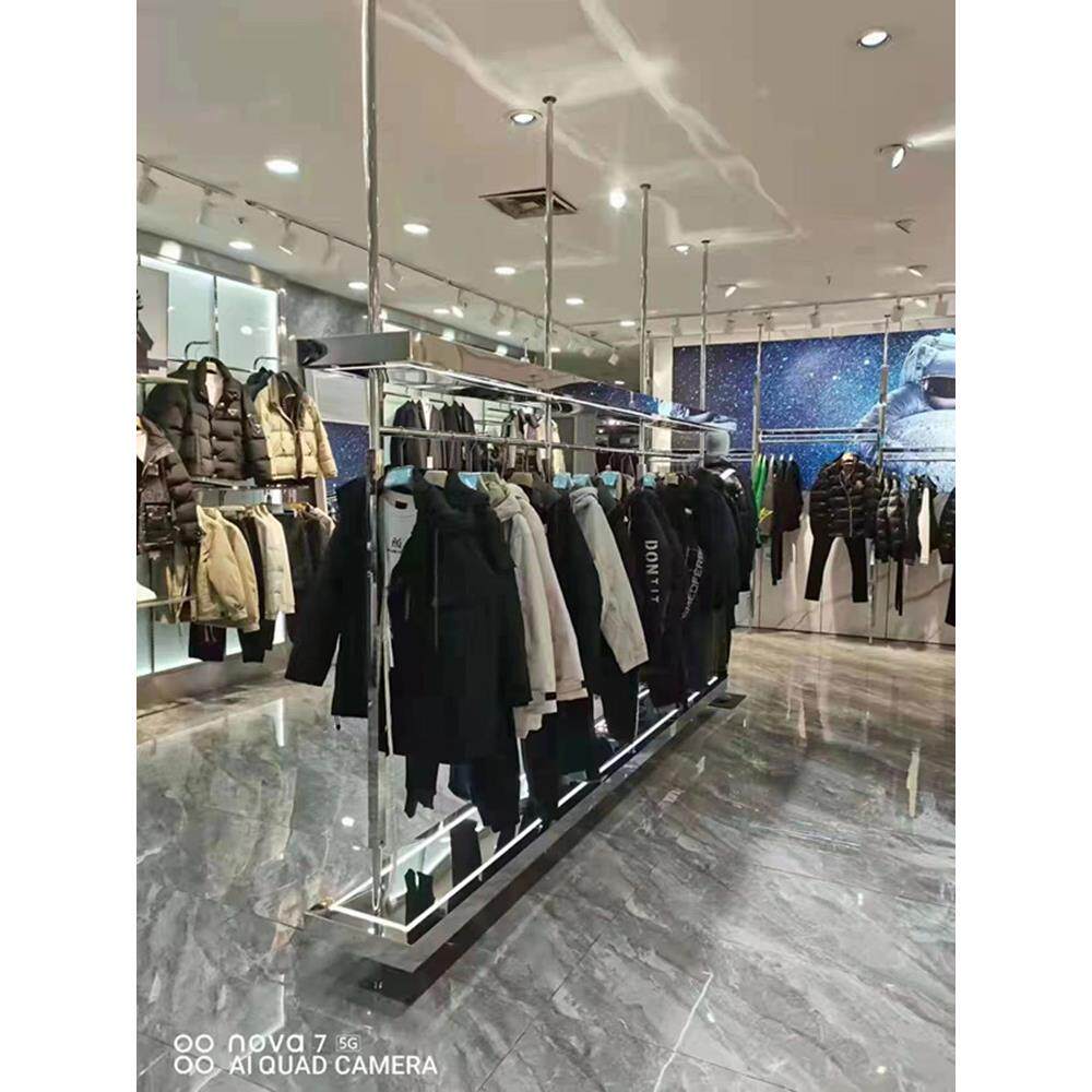 服装商店展示架男女服装展示架不锈钢照明天地组合架落地式衣架