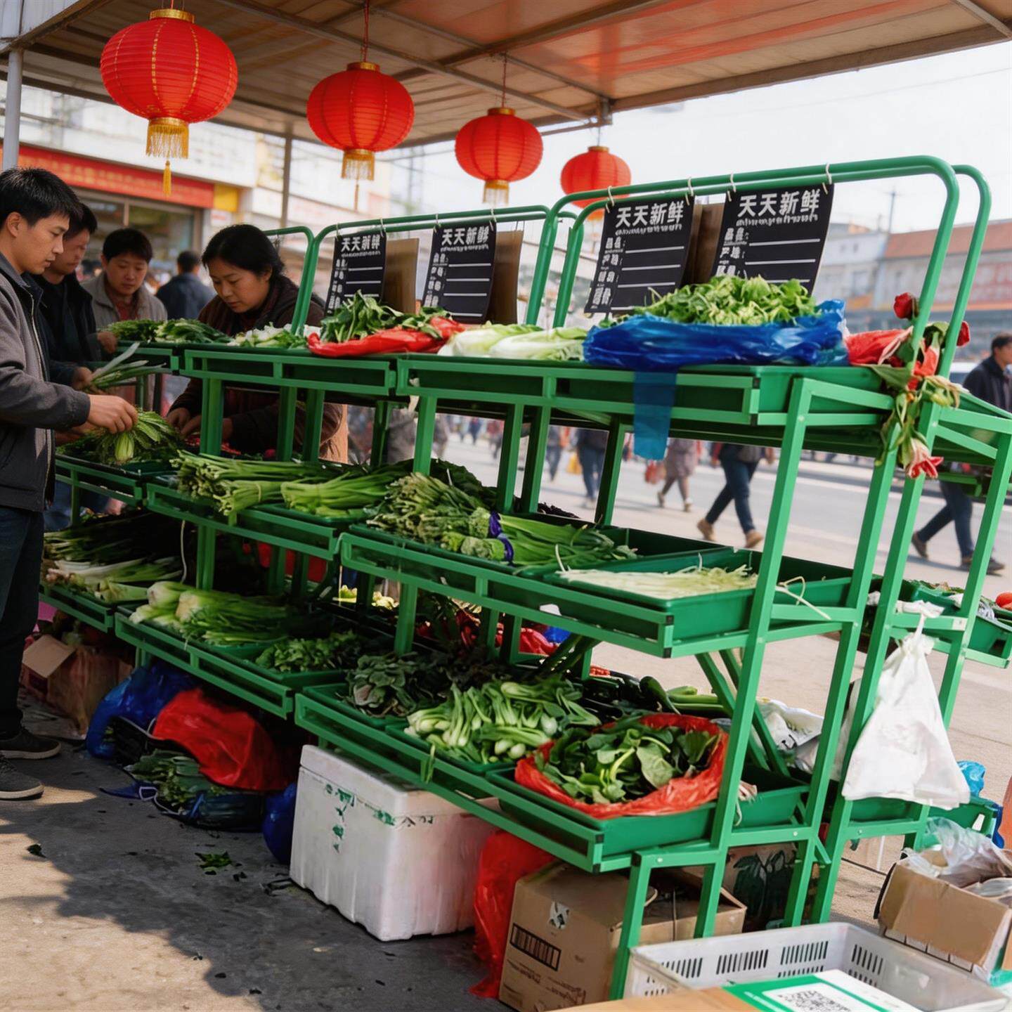水果货架展示架超市生鲜水果店便利店架商用新款蔬菜架三层绿色