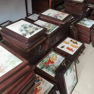 景德镇陶瓷画瓷板画彷红木四条屏客厅挂画饭厅挂屏装饰画梅兰竹菊